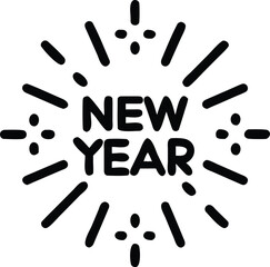 Minimalist Line Art Icon for New Year Celebration with Sparkles vector illustration