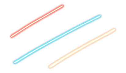 Dynamic trio of glowing neon light swords in vibrant red, blue, and gold hues ready for action