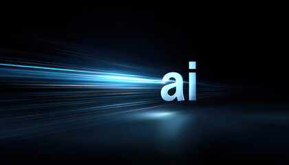 Showcases advanced AI concept with futuristic light effects representing modern technology and innovation.