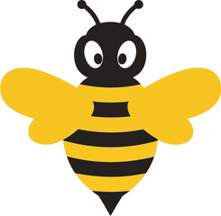 Cute cartoon bee insect character with yellow wings and black stripes isolated on white simple graphic design element vector
