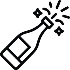 Champagne bottle with exploding cork and bubbles icon explosion