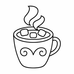 Cozy Hot Cocoa Line Art Vector