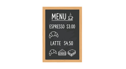 Rustic chalkboard menu featuring coffee beverages and pastry illustrations offers a charming vintage cafe ambiance for menu displays
