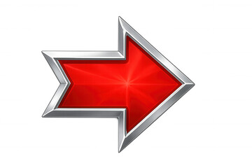 Red arrow with chrome frame pointing right, on transparent background, ideal for web design and presentations