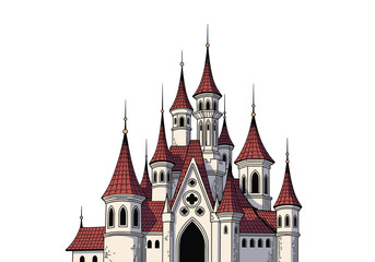 Fototapeta premium Enchanting medieval castle with towering spires and gothic architecture standing proudly under the sky