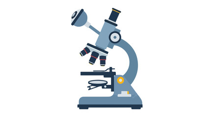 A detailed flat vector illustration of a microscope, emphasizing its intricate design and scientific purpose for educational content