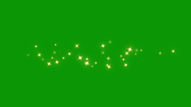 golden stars and bokeh lights sparkle glitters light trail loop 4k animation, fairy sparkle magic line, golden doodle stars confetti, glowing shimmer particles, green screen motion effect loop.