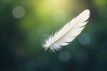 Delicate white feathers drift gently downwards, a soft ethereal scene against a blurred background Perfect for nature, serenity, or fragility themes , background, drift, plume