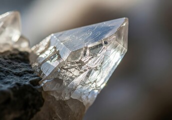 Macro Close Up Of Transparent Crystal With Fractures And Sparkling Light Reflections