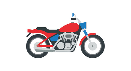 Vibrant motorcycle illustration with flat design showcasing red and blue color scheme, modern and stylistic representation of transportation