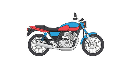 Fototapeta premium Stylish Vintage Motorcycle Illustration with Vibrant Blue and Red Accents on a Clean White Background