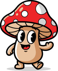 Fototapeta premium Whimsical cartoon mushroom character waving hello with a cheerful expression