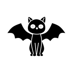 Minimalist Black and White Feline Creature Bat Wings Halloween Graphic Element