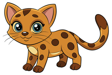 Cute Cartoon Spotted Cat on White Background with Big Eyes
