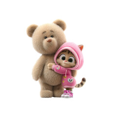 Fototapeta premium Adorable Kitten Hugging Teddy Bear - Friendship, Love, and Cuteness Overload