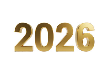 Happy new year golden 3D text and number 2026 sign with a business calendar date