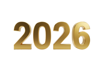 Happy new year golden 3D text and number 2026 sign with a business calendar date