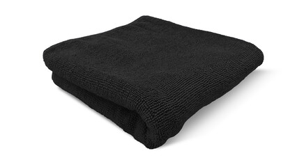Folded black microfiber towel isolated on white background