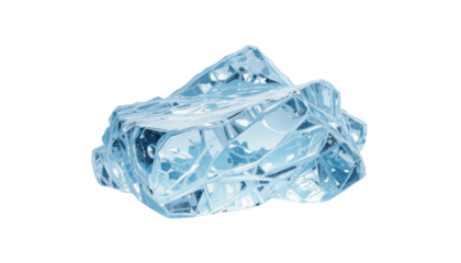 Blue ice cubes on transparent background, ready for recycling.