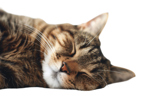 Cat lying comfortably with eyes closed in relaxed front view