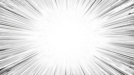 マンガやイラスト表現に最適なカラフルなグラフィック素材、中心から放射状に広がる焦点線を描いたデザイン背景、中央に余白があり文字やアイコンを配置しやすい、汎用性の高い抽象的な放射線イラスト