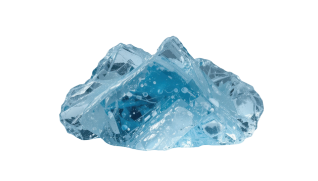 Blue ice cubes on transparent background, ready for recycling.