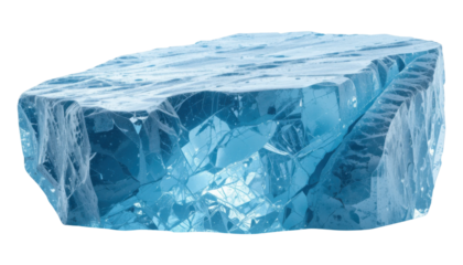 Blue ice cubes on transparent background, ready for recycling.