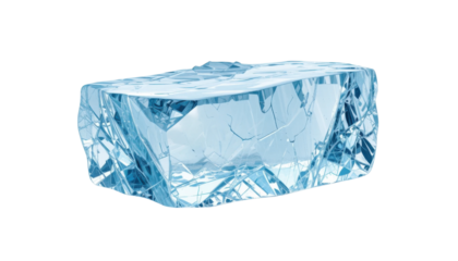 Blue ice cubes on transparent background, ready for recycling.