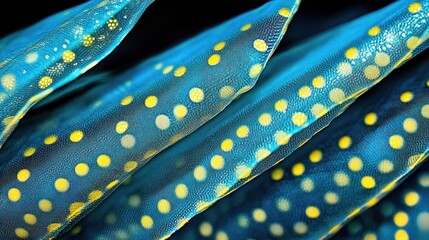 Abstract Blue Fabric with Yellow Polka Dots, Close-Up Texture, Modern Design