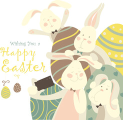 Easter bunnies take a selfie. Vector illustration