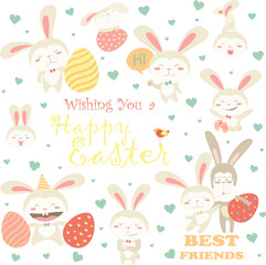 Vector illustration, collection of Easter bunny with colorful egg