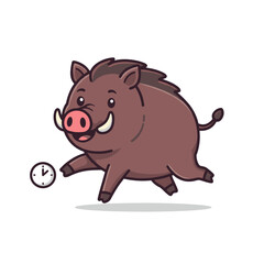Angry wild boar running with clock