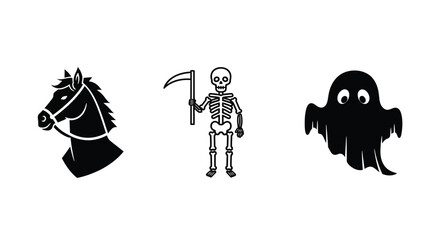 Fototapeta premium Halloween Symbols: Horse, Skeleton, and Ghost