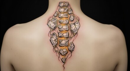 Hyper-Realistic Spine Tattoo Inspired by Kintsugi Art