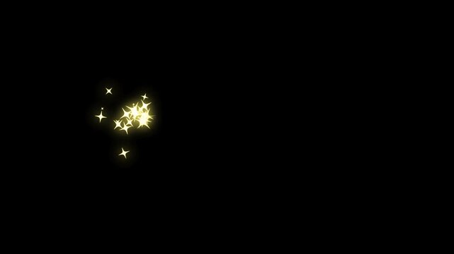 sparkling glitter golden stars shine animation, white glitter sparkling stars, white cartoon, flat, vector, doodle style stars, Christmas stars, blinking light effect on transparent black background.