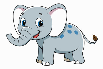 Cute Grey Elephant Cartoon Character With Blue Spots, Smiling on White Background