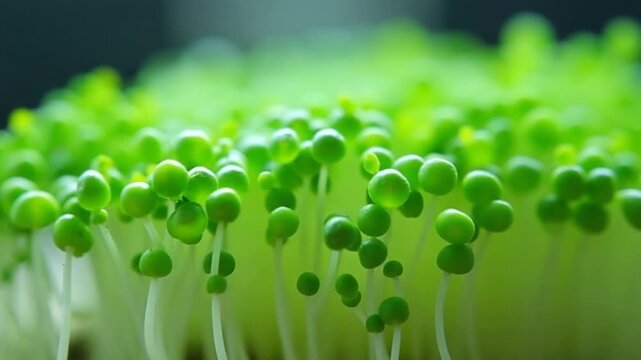 Daikon microgreens with water dust. Filmed on a high-speed camera at 1000 fps. High quality FullHD footage