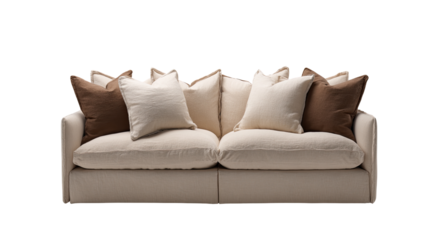 Cream sectional sofa with beige and taupe pillows