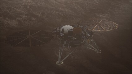 Insight Mars performs its scientific investigation of the Martian surface, collecting essential data about the planets geology and seismic activity, revealing secrets of its ancient past. © icetray