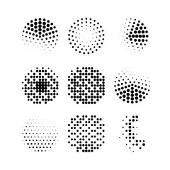 Halftone Dot Shapes, Circle design elements, Halftone gradient. Dotted gradient, smooth dots