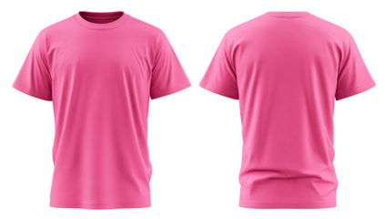Front and back view of a vibrant pink t-shirt