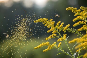 Allergenic ragweed pollen release captured in dramatic macro photography,