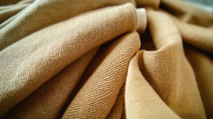 Textured Burlap Fabric Folds: Close-Up of Natural Woven Material in Warm Tones