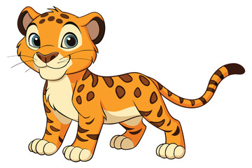 Cute Orange Cartoon Leopard Standing with Brown Spots on White Background