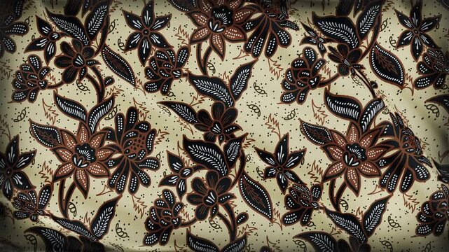 Seamless animation of Batik Javanese pattern waving like a flag. Traditional Indonesian batik motif with ethnic ornament, cultural textile design, heritage background