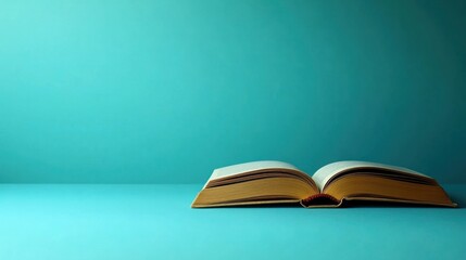 Open book on teal surface