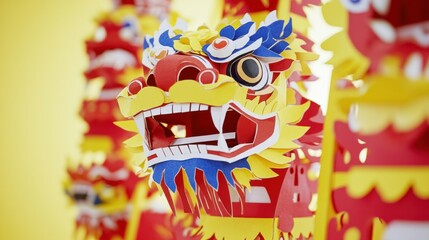 Detailed Paper Dragon Head: Chinese New Year Celebration, Colorful, Artistic.