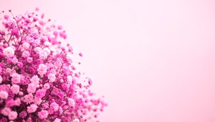 A vibrant bouquet of delicate pink flowers, including roses and peonies, elegantly arranged in a glass vase, sits atop a rustic wooden table.