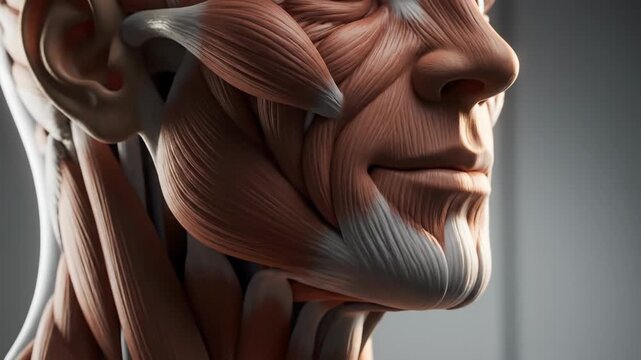 Realistic Close-Up of Human Face Featuring Detailed Facial Muscles