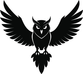 Obraz premium Silhouette of a swooping owl in flight, wings spread wide.